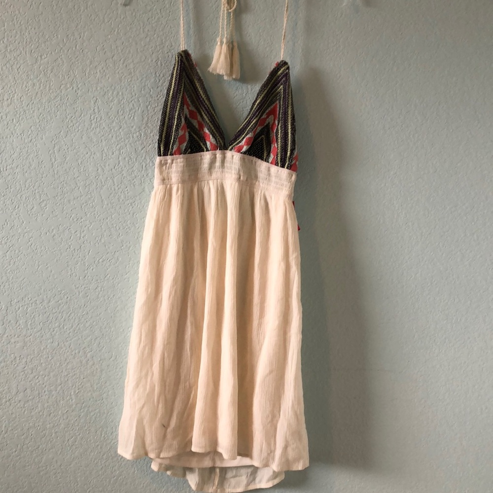 Lovestich Cream Tunic Tank Dress  w/ Patterned Top
